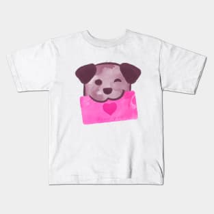 Cute dog with pink love letter Kids T-Shirt